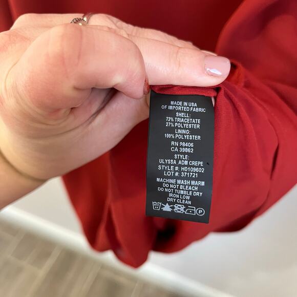 Theory Ulyssa Admiral Crepe Shift Dress Red Oak V-Neck Long Bell Sleeve Medium - Picture 7 of 7